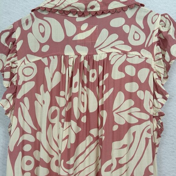 Umgee Dress Women S Pink Ivory Print Tiered Mini Babydoll Tribal Tropical Comfy - Picture 9 of 12